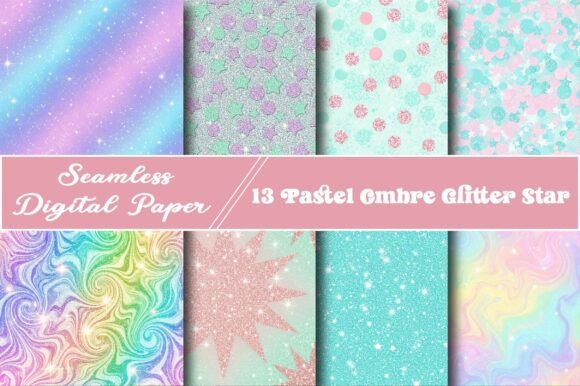 Download Pastel Ombre Glitter Star Digital Paper - Digital paper Collection