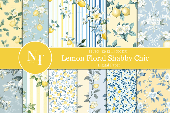 Download Lemon Floral Shabby Chic Digital Paper - Digital paper Collection