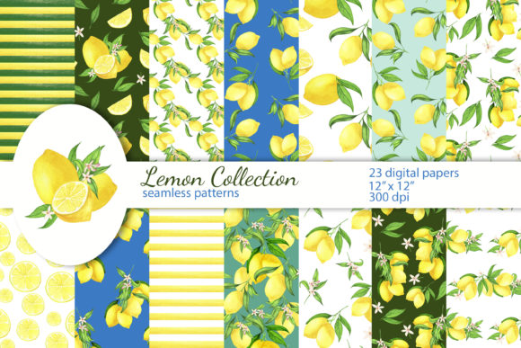 Download Lemon Digital Papers, Seamless Patterns - Digital paper Collection