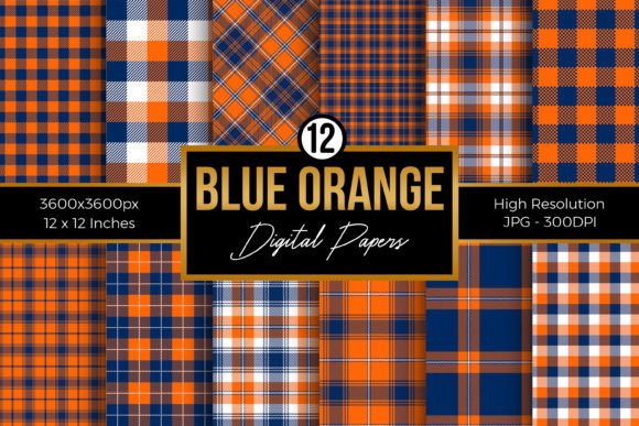 Download Blue Orange Plaid Digital Papers Pack - Digital paper Collection