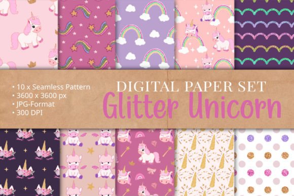 Download Glitter Unicorn Pattern Set Seamless - Unicorn Collection