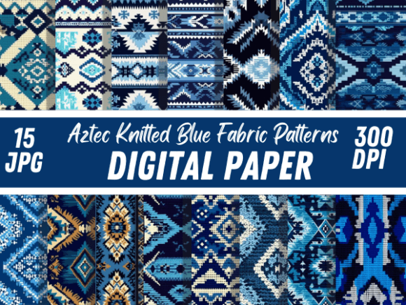 Download Aztec Knitted Blue Fabric Paper Patterns - Fabric Collection