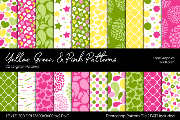 Download Yellow, Green and Pink Digital Papers - Digital paper Collection