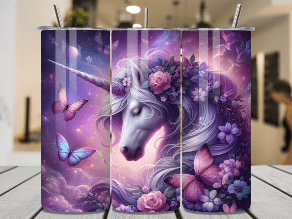 Download Purple Floral Unicorn Butterfly Tumbler - Unicorn Collection