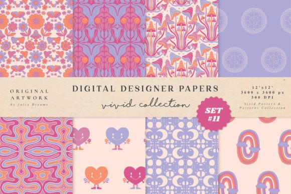 Download 70s Groovy Boho Retro Digital Papers - Digital paper Collection