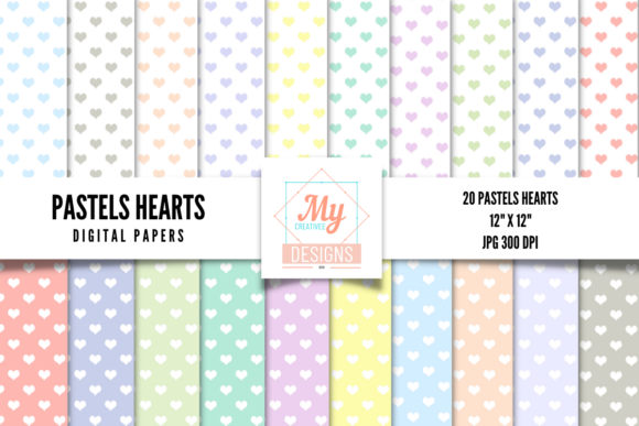 Download Pastels Hearts Digital Papers Pack - Digital paper Collection