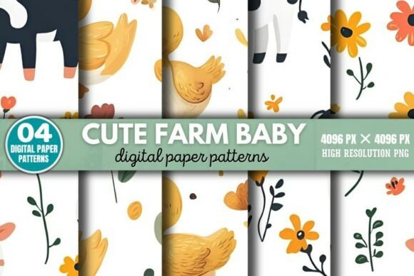 Download Cute Farm Baby Pattern Digital Paper Bac - Digital paper Collection