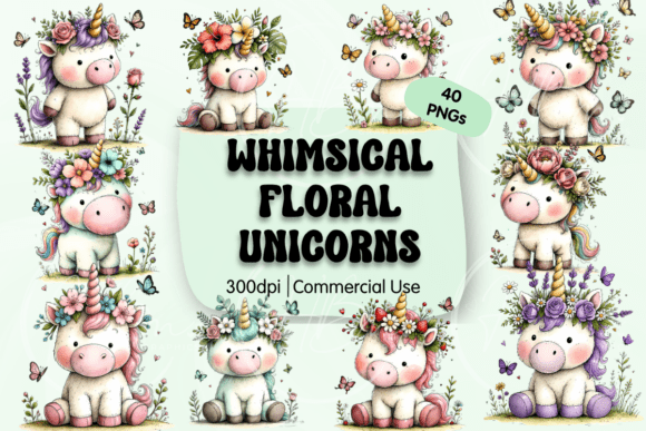 Download Whimsical Floral Unicorn Clipart - Unicorn Collection