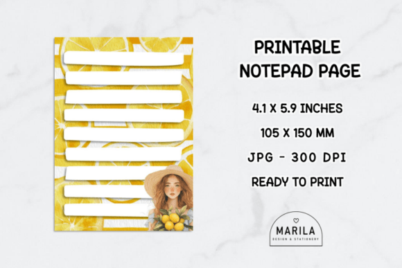 Download Lemon Girl Notepad Page Printable JPG - Lemon Collection