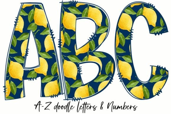 Download LEMONS &amp; NAVY BACKGROUND DOODLE LETTERS - Lemon Collection