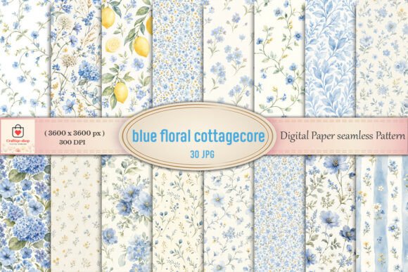 Download Blue Floral Cottagecore Digital Paper - Digital paper Collection