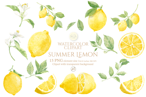 Download Watercolor Summer Lemon Clipart Set - Lemon Collection