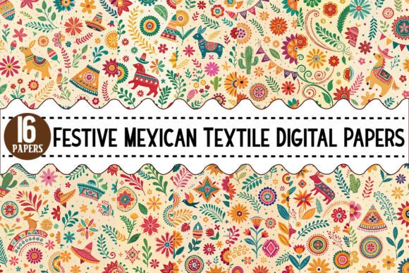 Download Festive Mexican Textile Digital Papers - Digital paper Collection