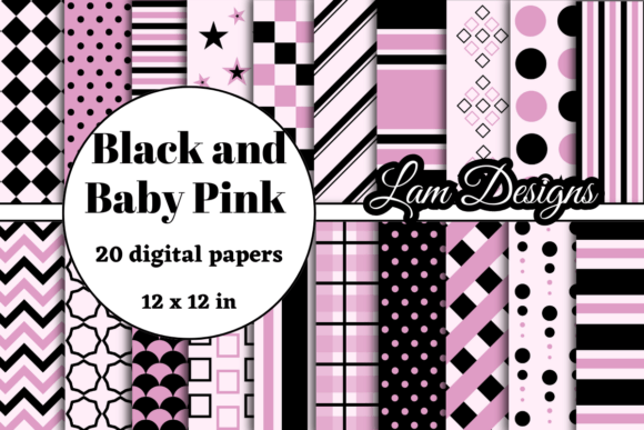 Download Black and Baby Pink Digital Papers - Digital paper Collection