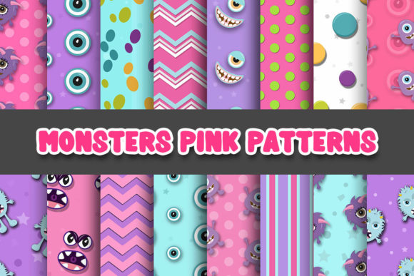 Download Monsters Pink Digital Papers Patterns - Digital paper Collection