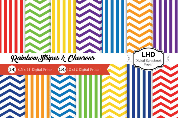 Download Digital Paper - Rainbow Stripes Chevron - Digital paper Collection