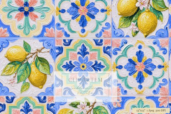 Download Lemon Coastal Tile Sublimation Pattern - Lemon Collection