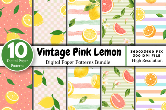 Download Pink Lemon Digital Paper PNG Bundle - Digital paper Collection