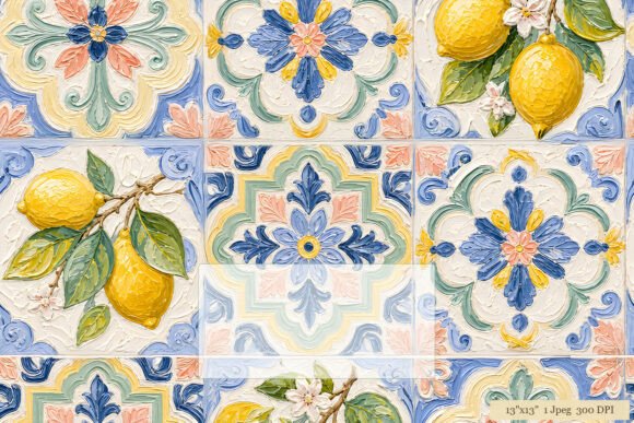 Download Lemon Majolica Tile Pattern Art - Lemon Collection