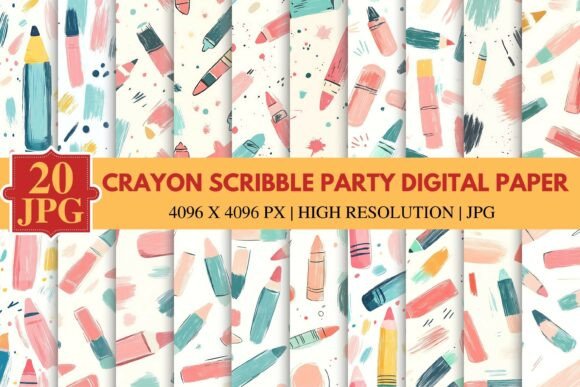 Download Crayon Scribble Party Digital Paper - Digital paper Collection
