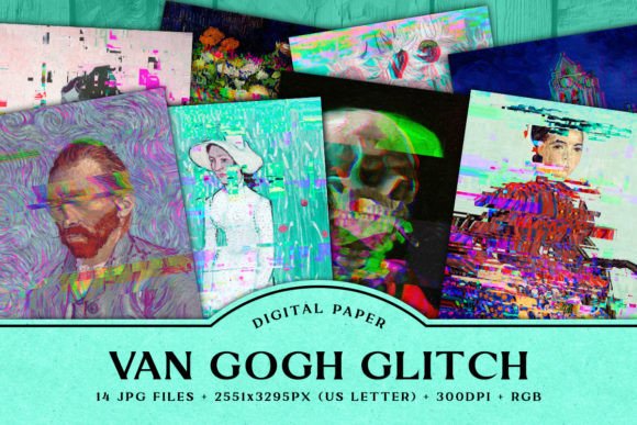 Download Van Gogh Glitch Printable Digital Paper - Digital paper Collection
