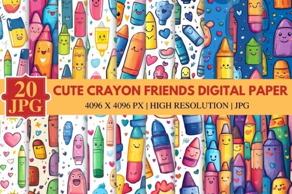 Download Cute Crayon Friends Digital Paper - Digital paper Collection