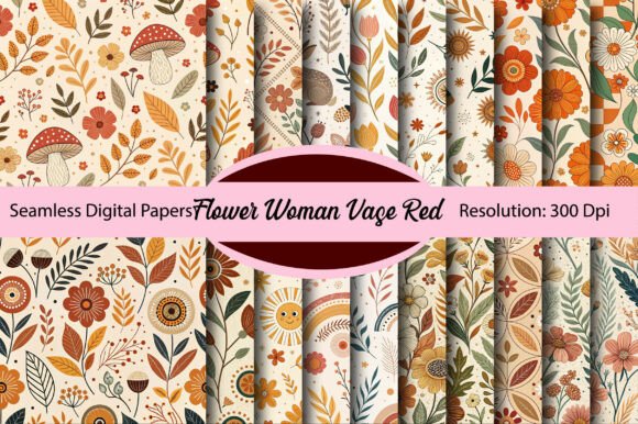 Download Flower Woman Vase Red Digital Paper - Digital paper Collection