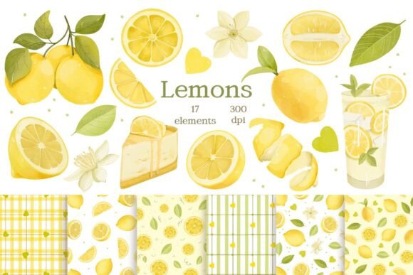 Download Lemons Watercolor Clipart, Patterns - Lemon Collection
